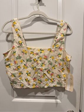 NWT Midnight Sky Lemon Print Linen Blend Crop Top Size Large Cottagecore